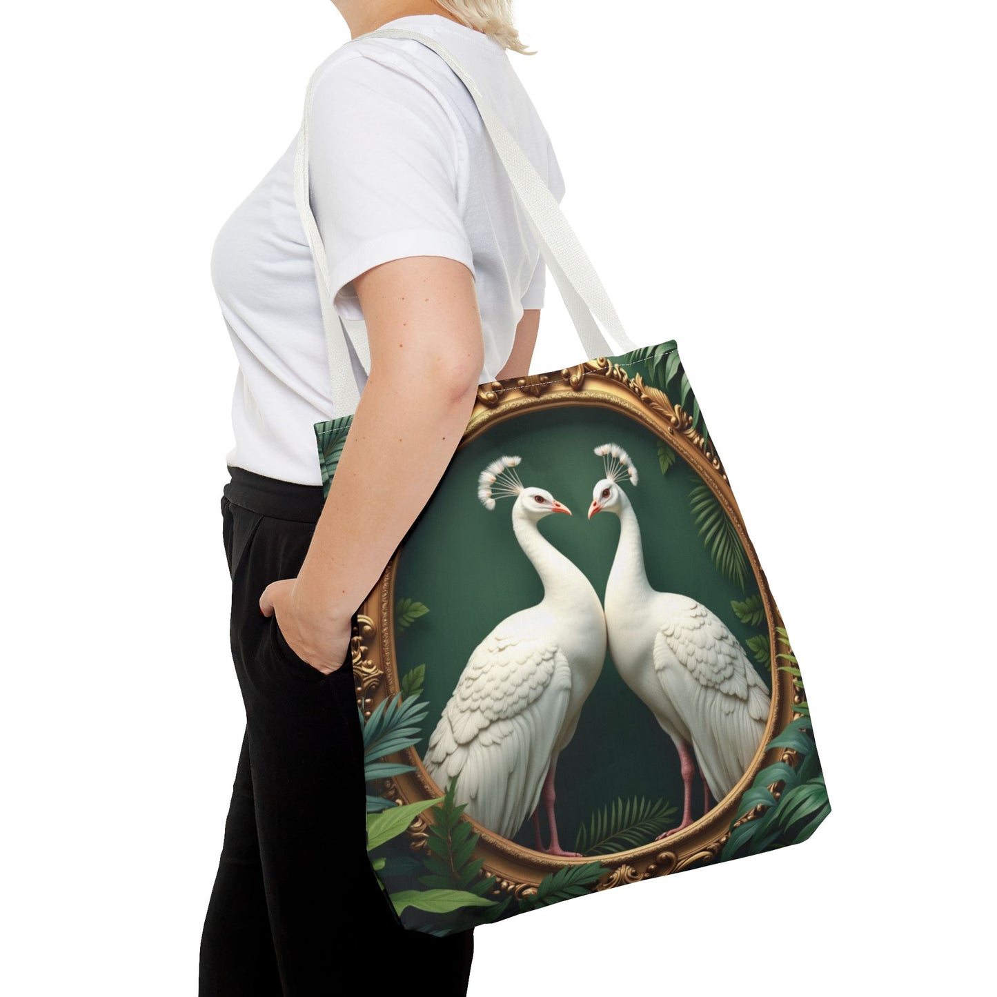 Framed White Peacocks Tote Bag - 3 Sizes