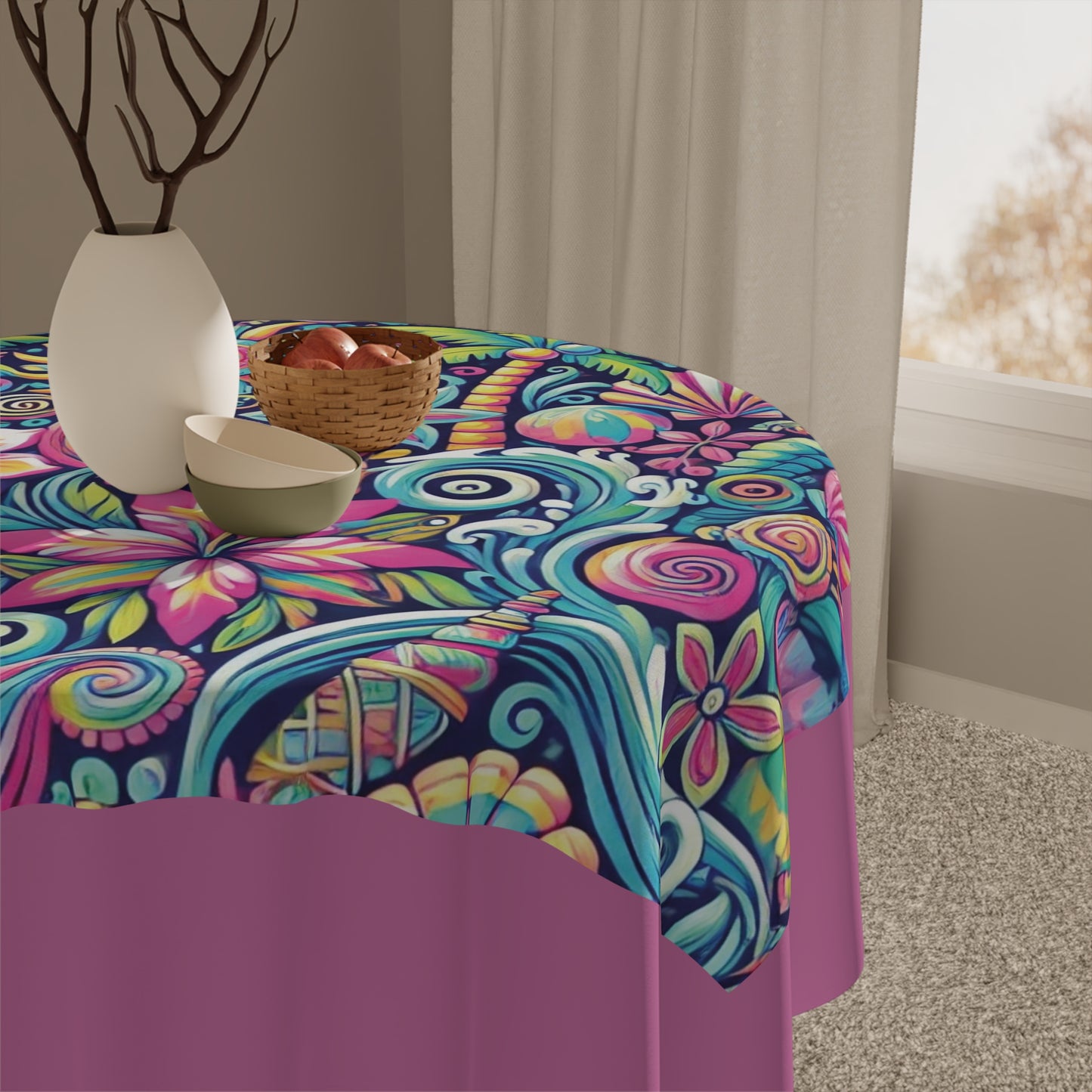 Happy Tropics/Pink ~ Square Tablecloth, 55" x 55"