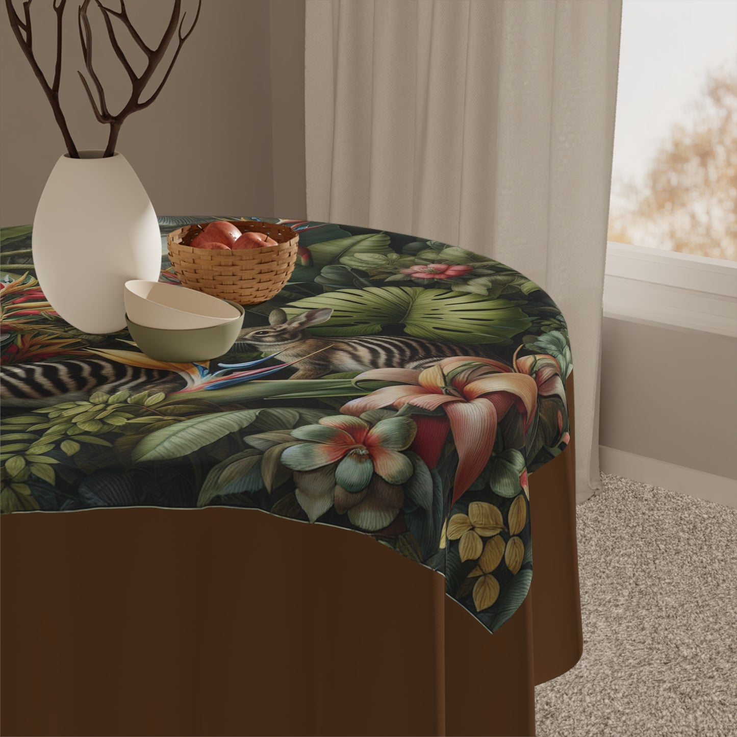 Rainforest Rabbit Outing/Brown Tablecloth, 55" x 55"
