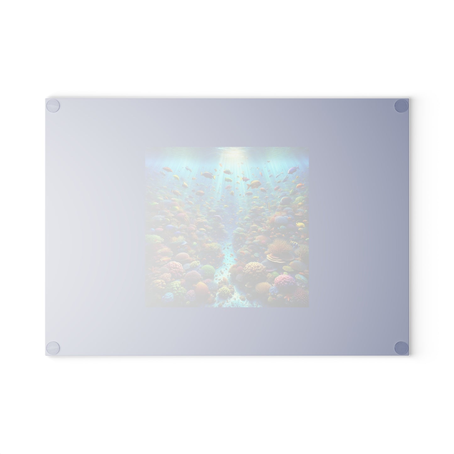 Glass Cutting Board, 2 sizes - Busy Coral Reef/Dark Blue