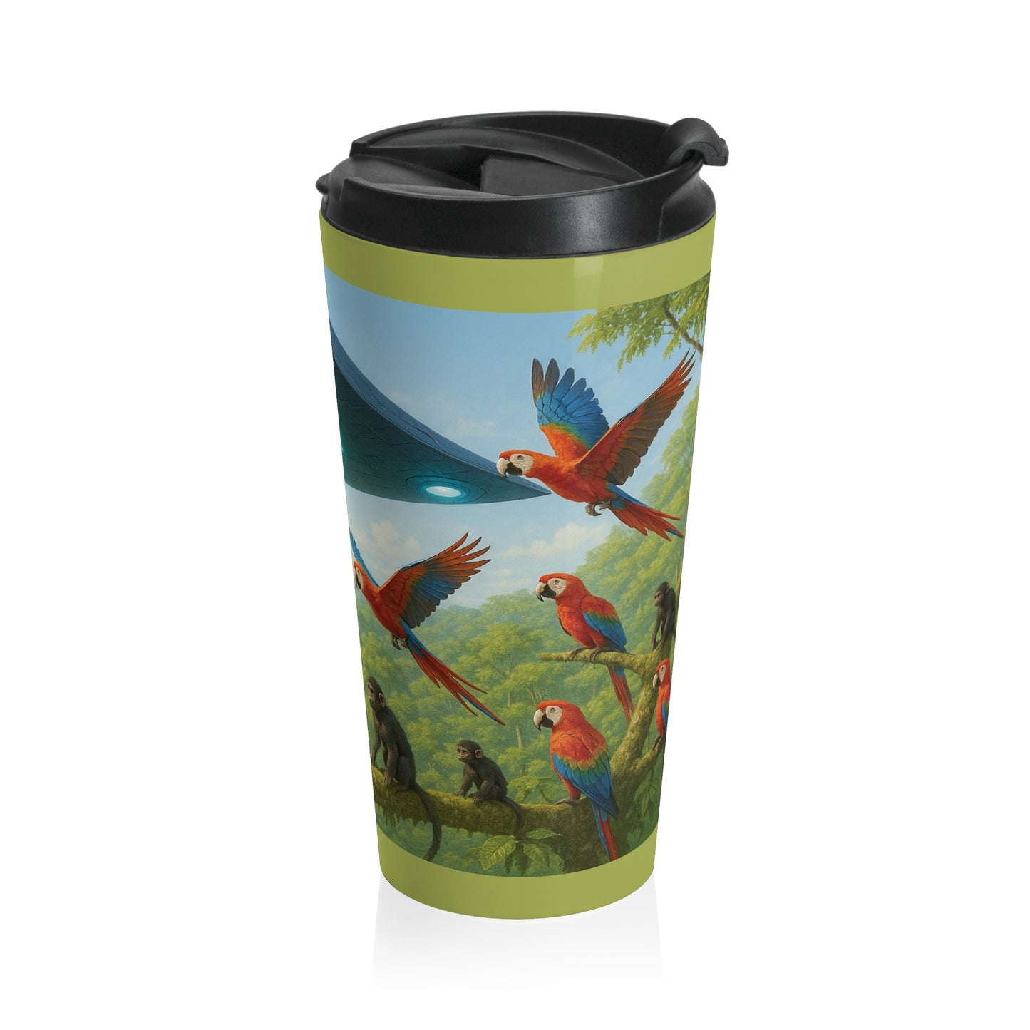 15 oz. Stainless Steel Travel Mug / UFO & Parrots
