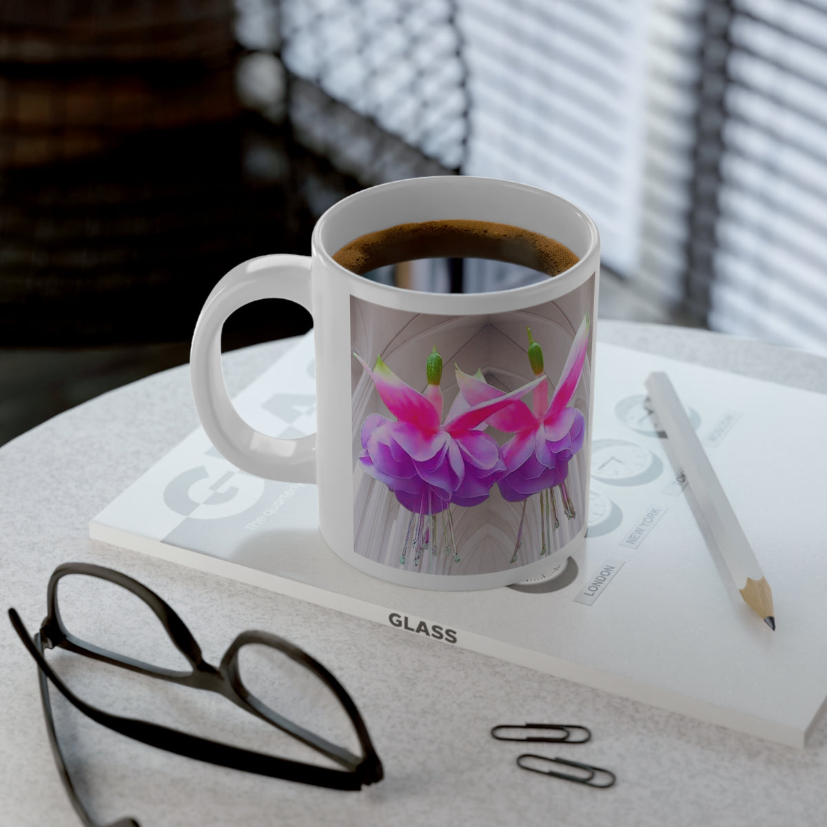Jumbo Mug, 20oz, Gothic Two Purple Fuschias | Tropical Coffee Cup