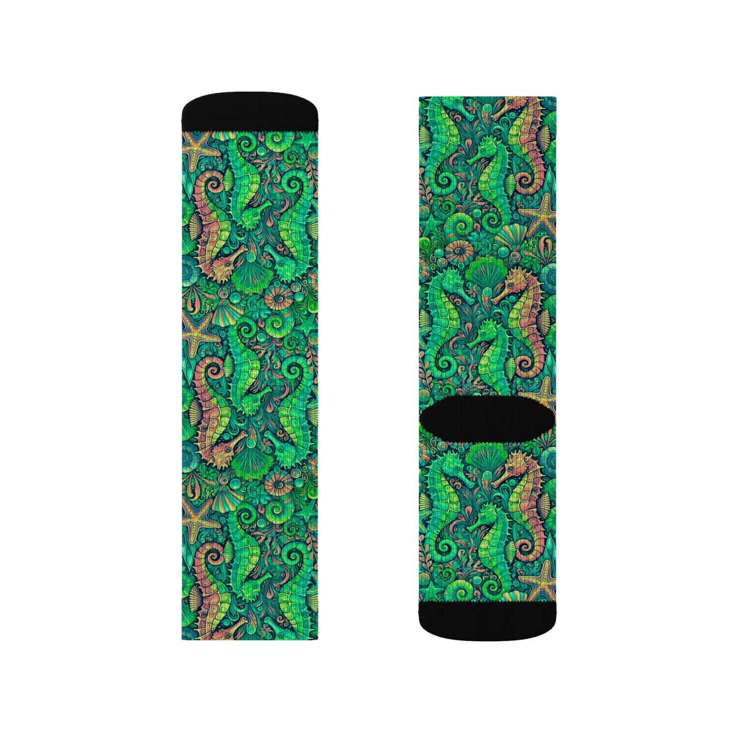 Seahorses/Fantasy Pop Sublimation Fleece-Lined Socks - Colorful Tropical Design