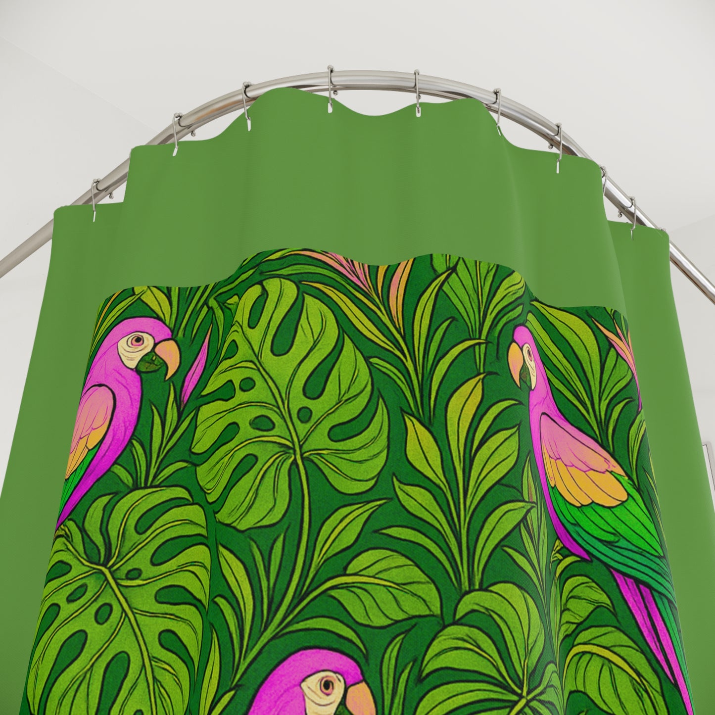 Tropical Shower Curtain - Ocean Bathroom Decor / Parrot Family/Pink, Green