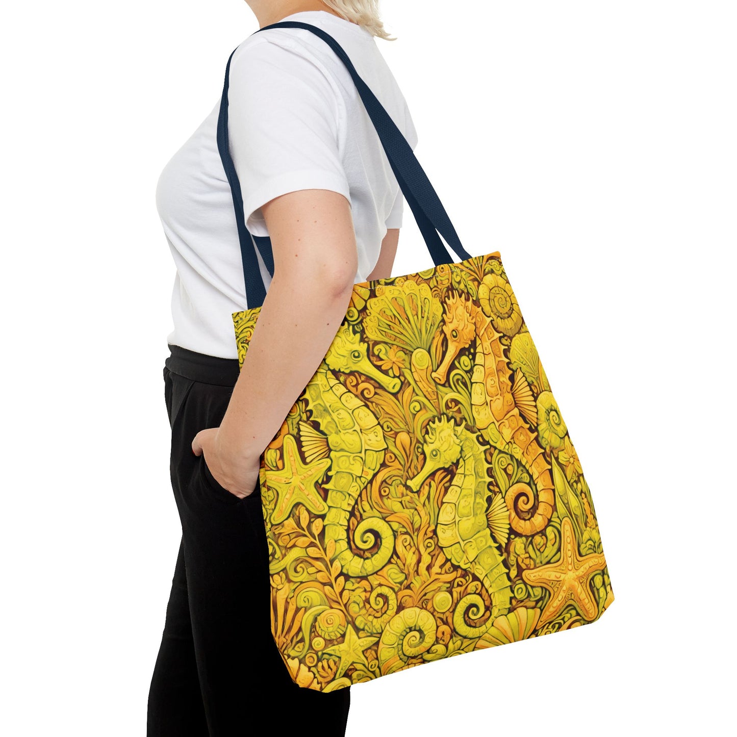 Yellow Seahorse Trio Tote Bag - 3 Sizes