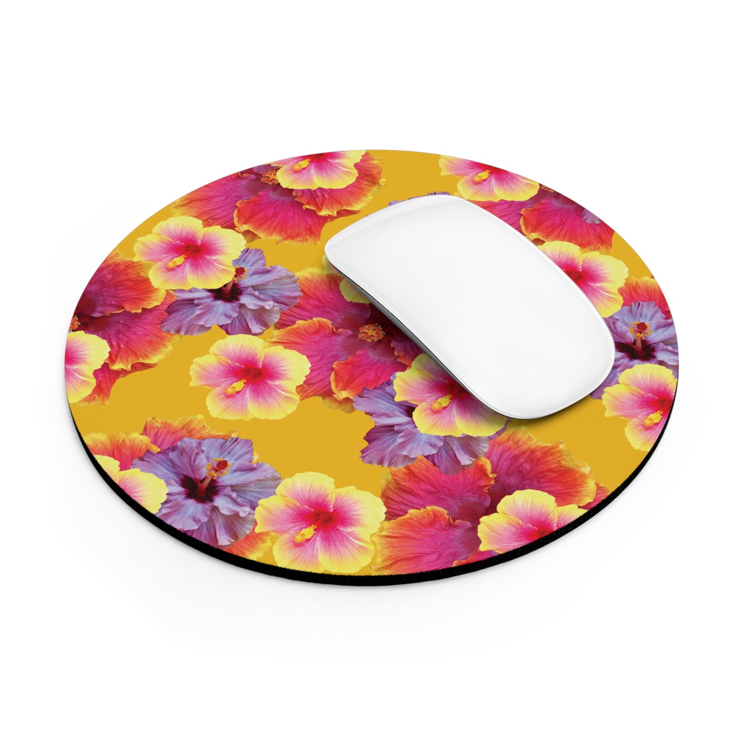 Tropical Mouse Pad, 2 Shapes - Floral Vibes for Home Office & Gamer / Hibiscua Mix, Yellow