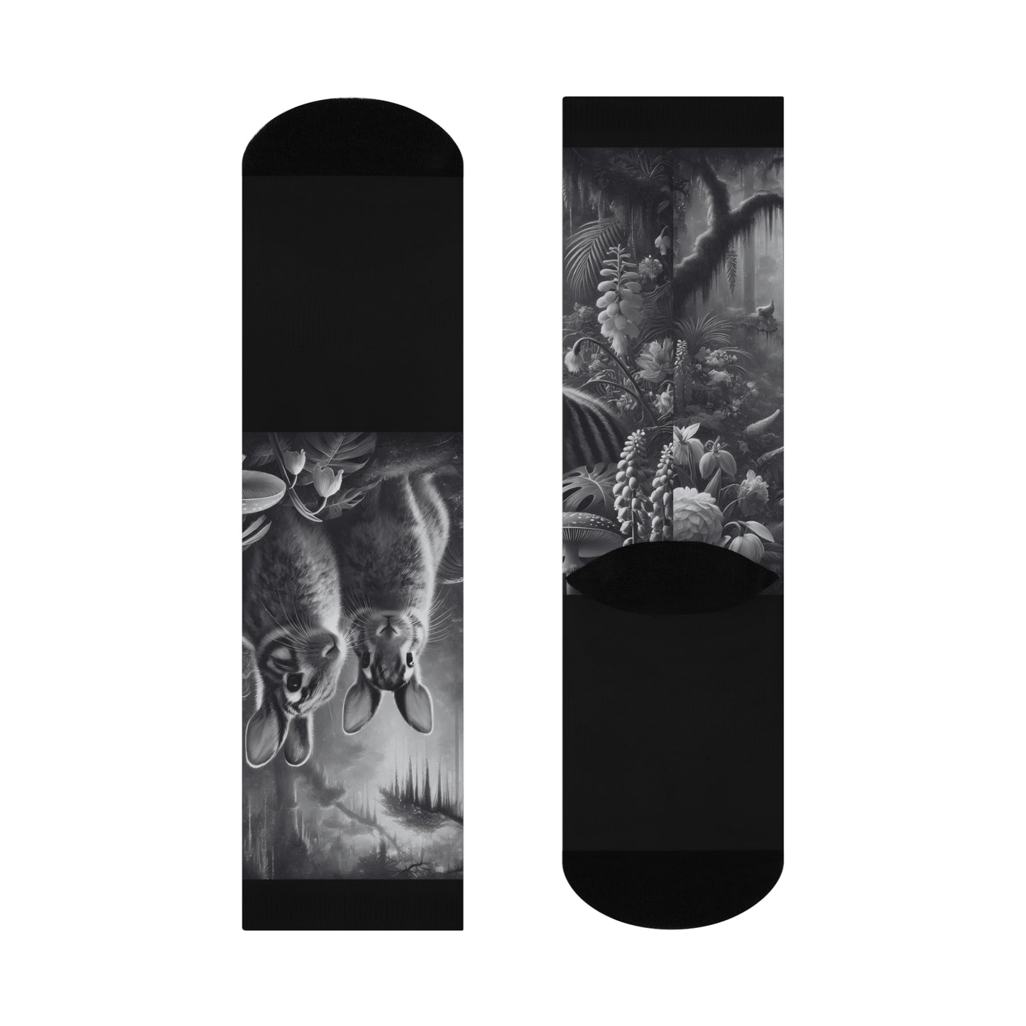 Cushioned Crew Socks - Rainforest Robbits / Slate