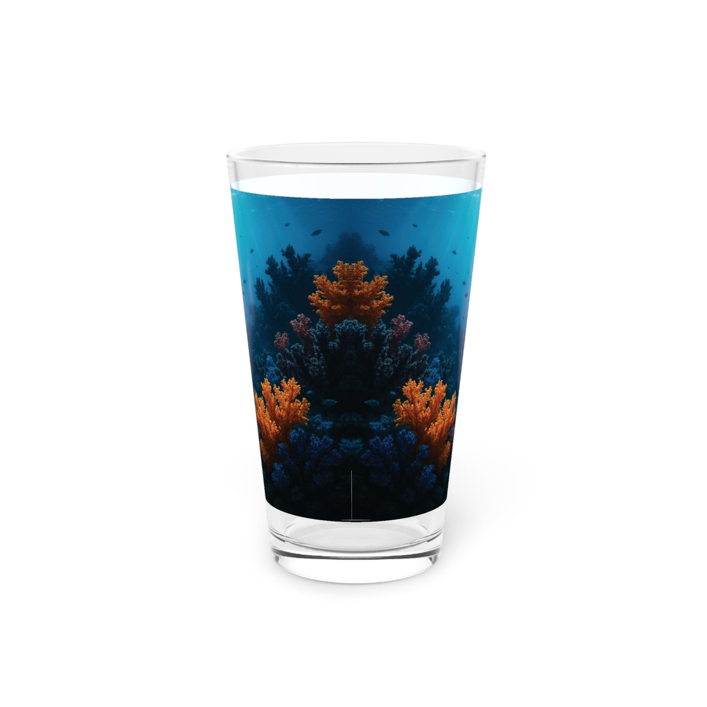 Pint Glass, 16oz - Black and Orange Coral