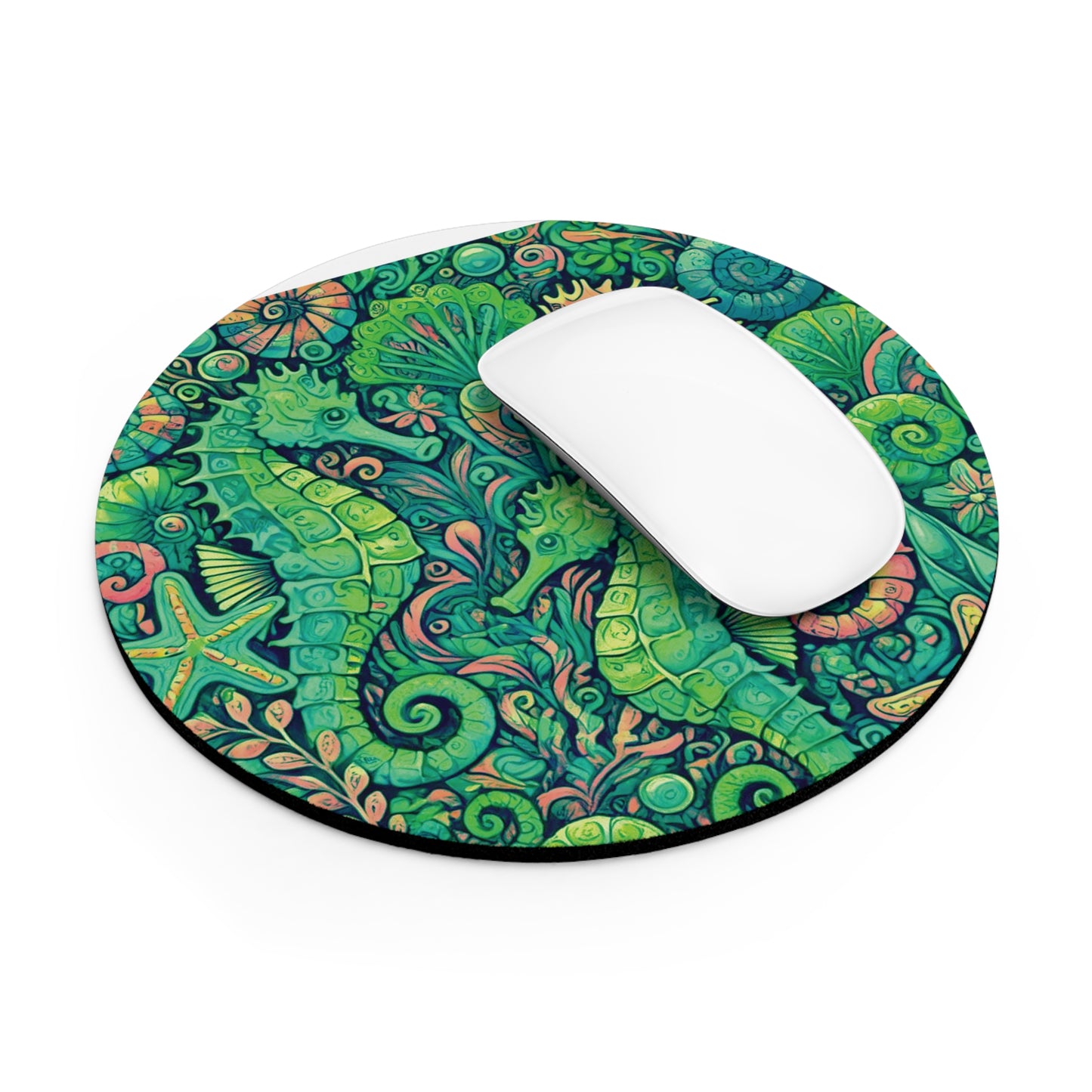 Tropical Mouse Pad, 2 Shapes - Beach Vibes for Home Office & Gamer / Seahorse Trio, Lime