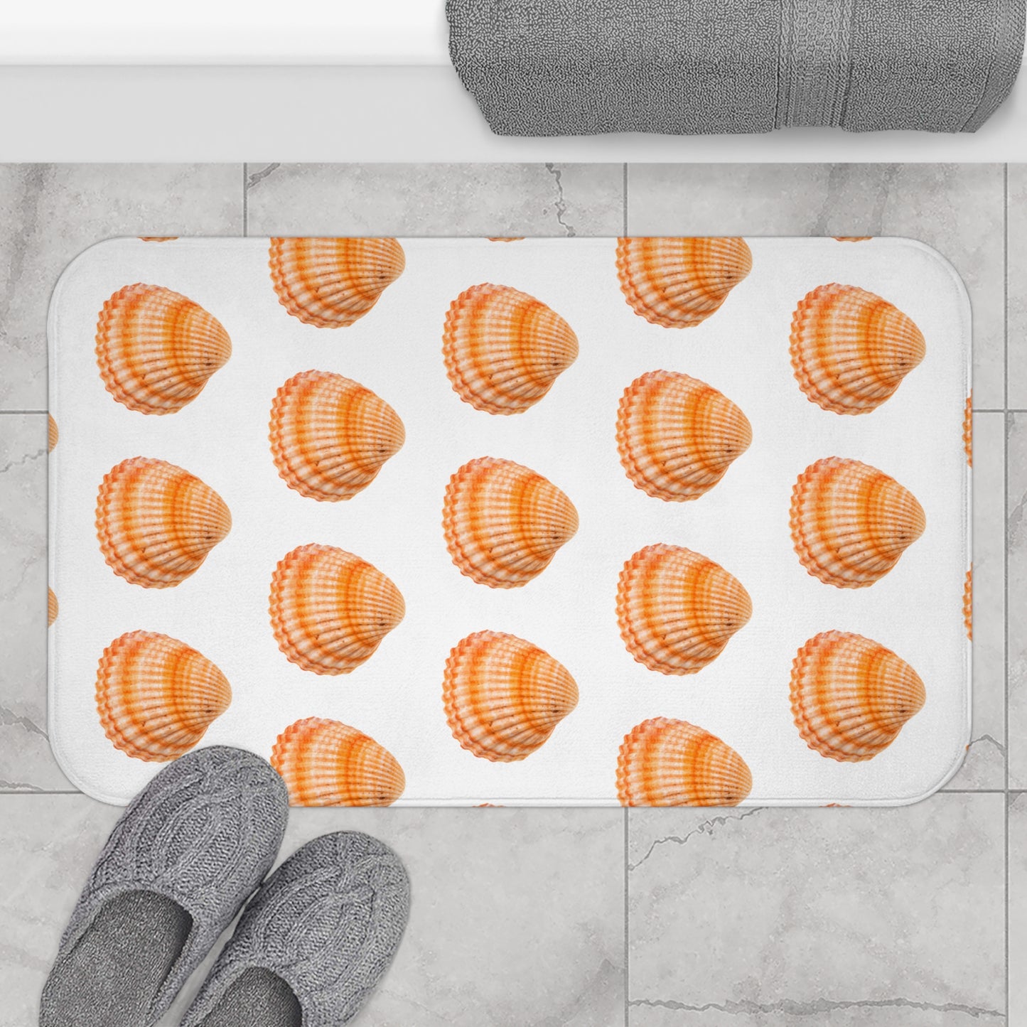 Orange Scallop Shell Bath Mat, 2 Sizes - Tropical Vibes for Home Decor