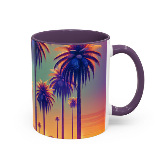 Accent Color Coffee Mug (11, 15oz), 8 Colors - Sunset Palms