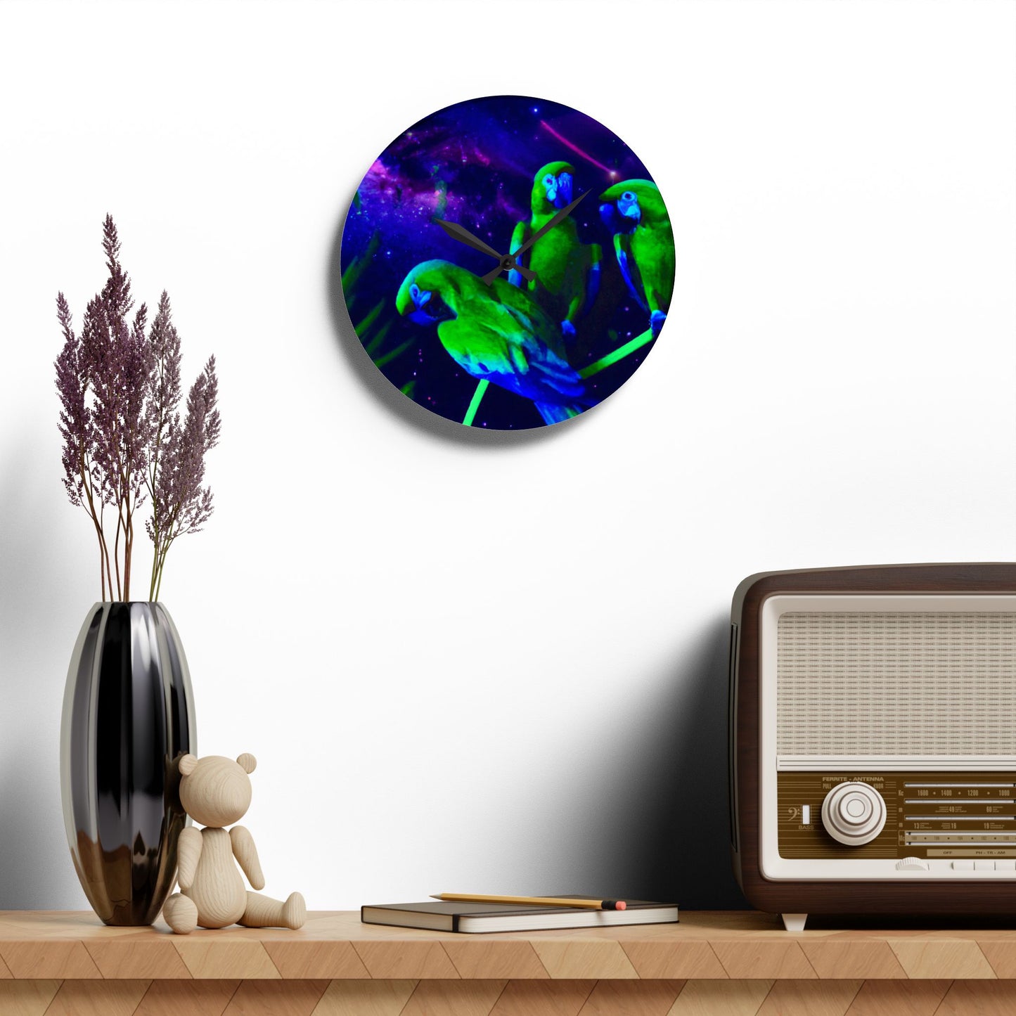 Acrylic Wall Clock, Galactic Parrot