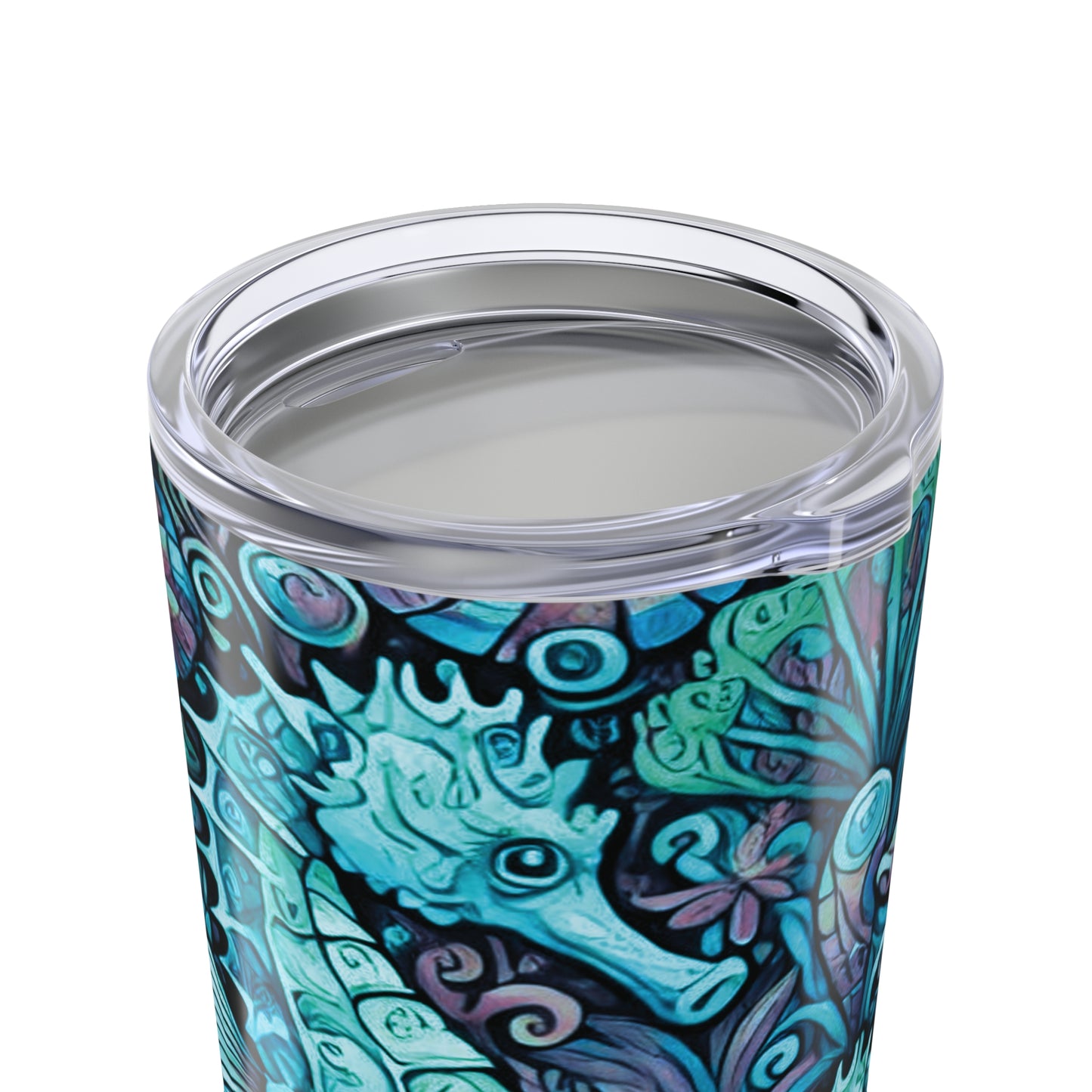 20oz Tropical Glossy Tumbler, Stainless Steel / Seahorse Trio, Turquoise