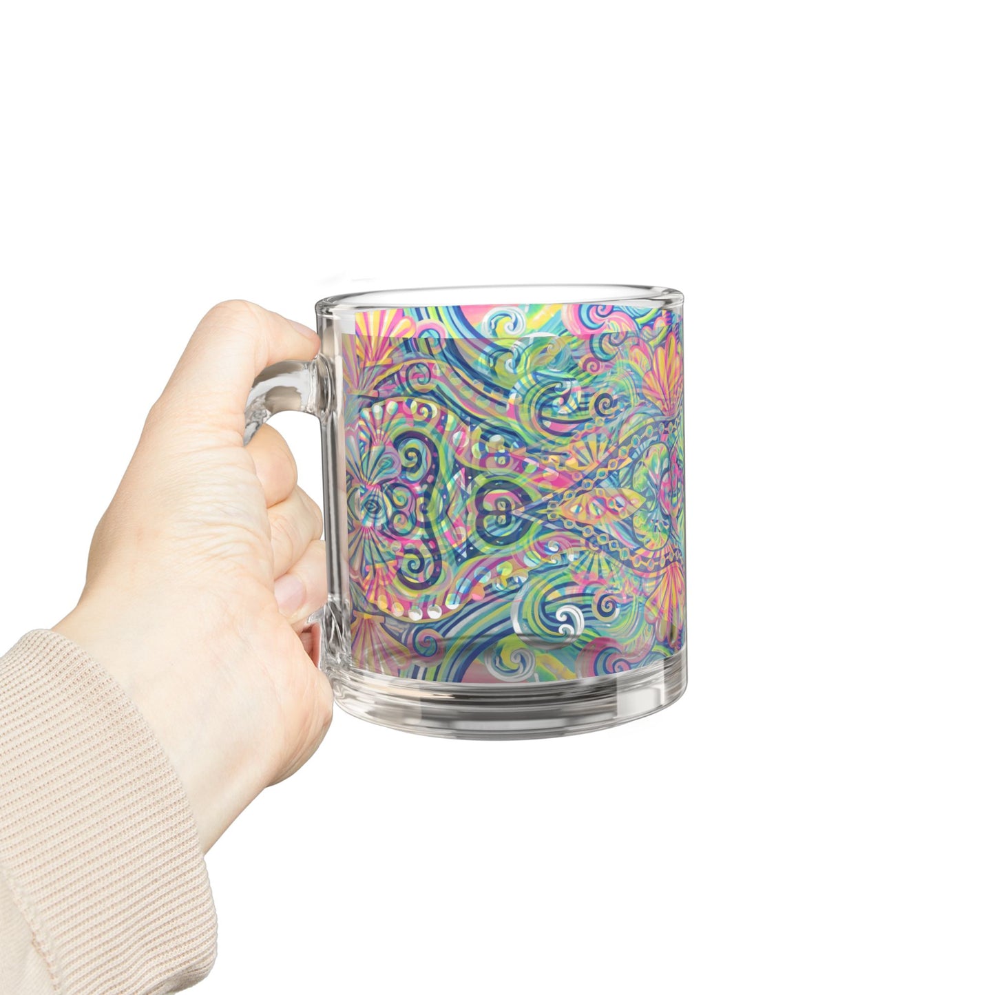 Tropical Glass Mug - 10oz Coffee Cup / Kaleido Bay
