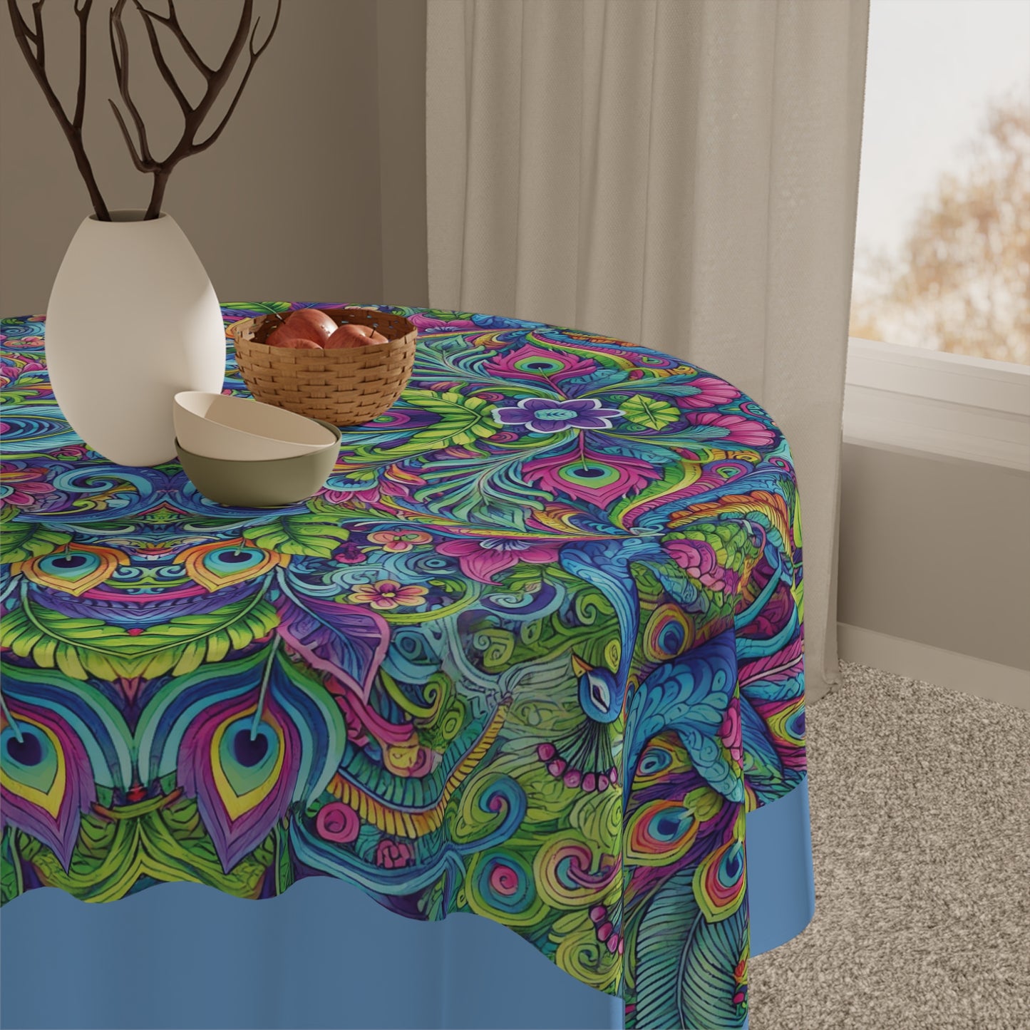 Peacock Prism/Light Blue ~ Square Tablecloth, 55" x 55"
