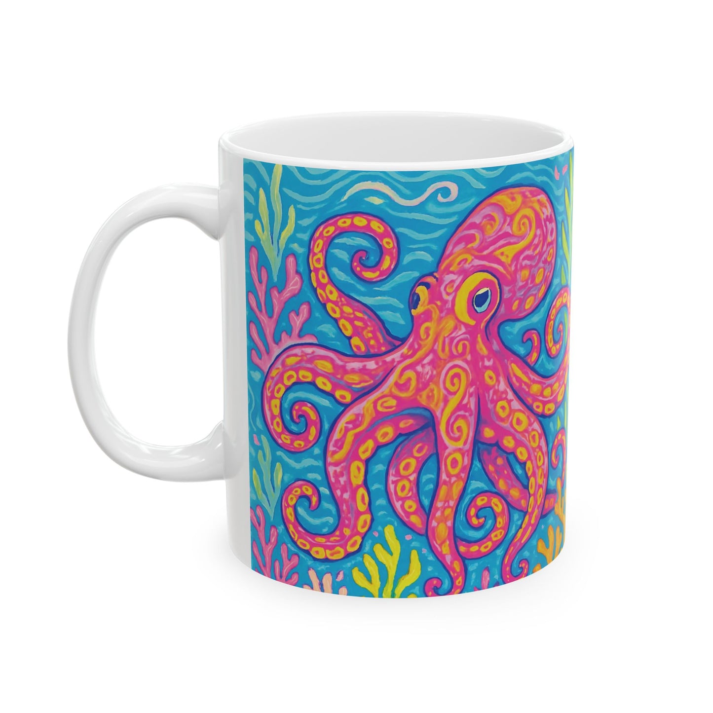Ceramic White Mug - 11oz & 15oz, Octopus Kraken Joe