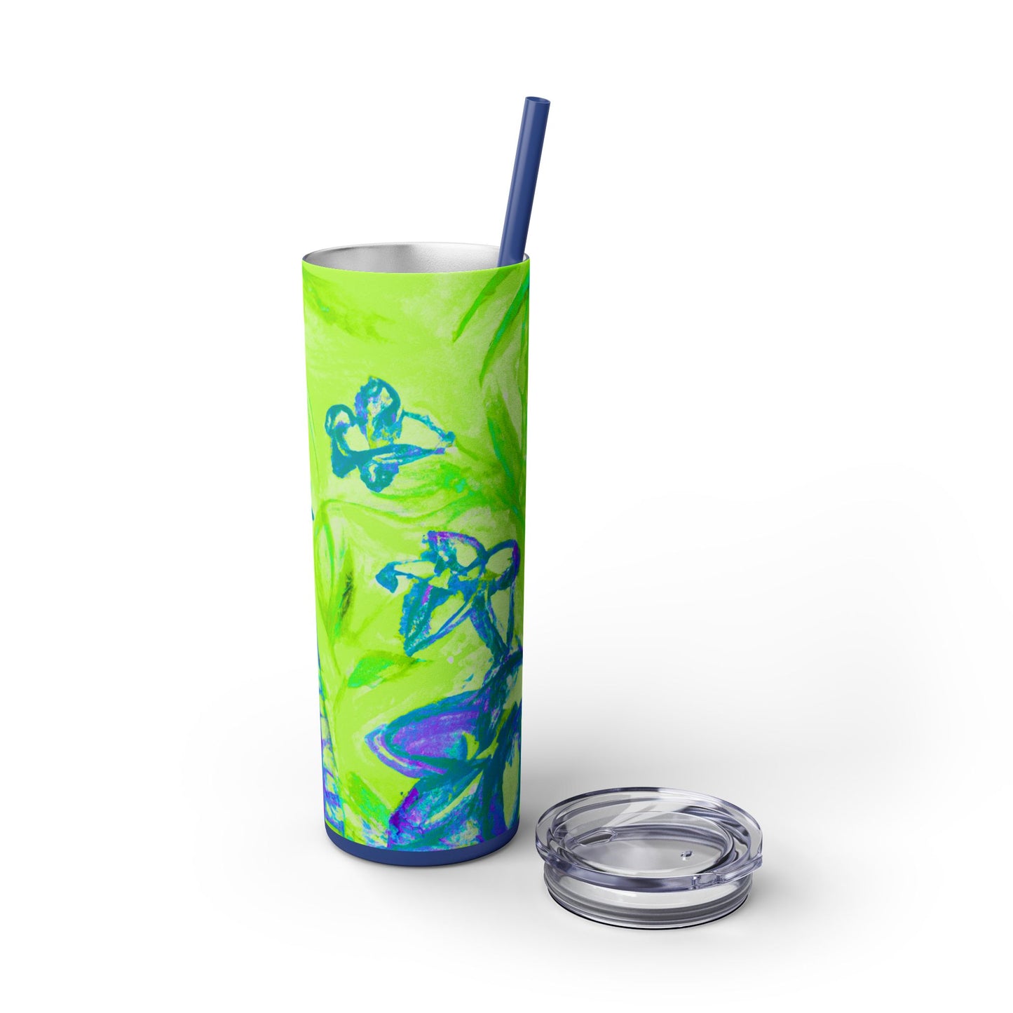 Tropical Doodles/Lime Green, 20oz Skinny Matte Tumbler with Straw - Beach Vibes