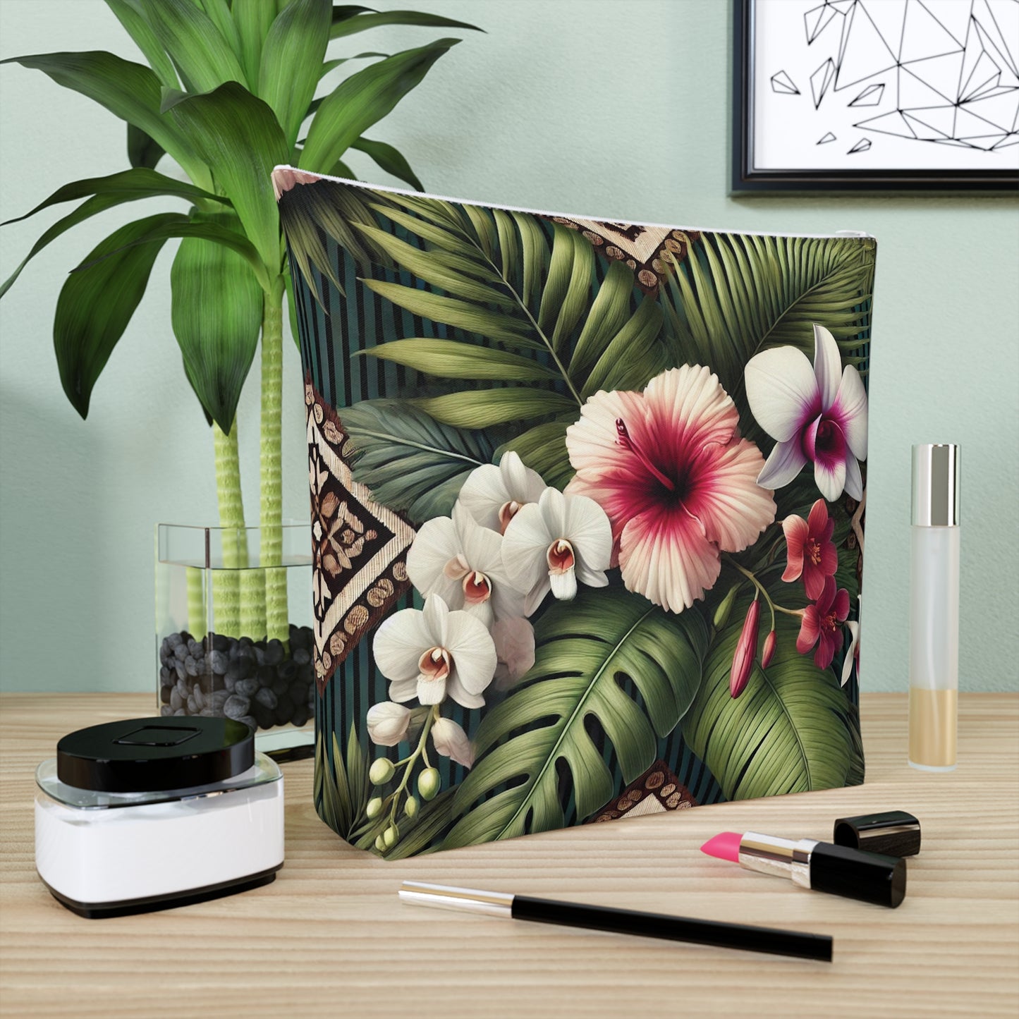 Tropical Cotton Cosmetic Bag, Makeup Pouch, 5 Sizes / Tiki Orchids
