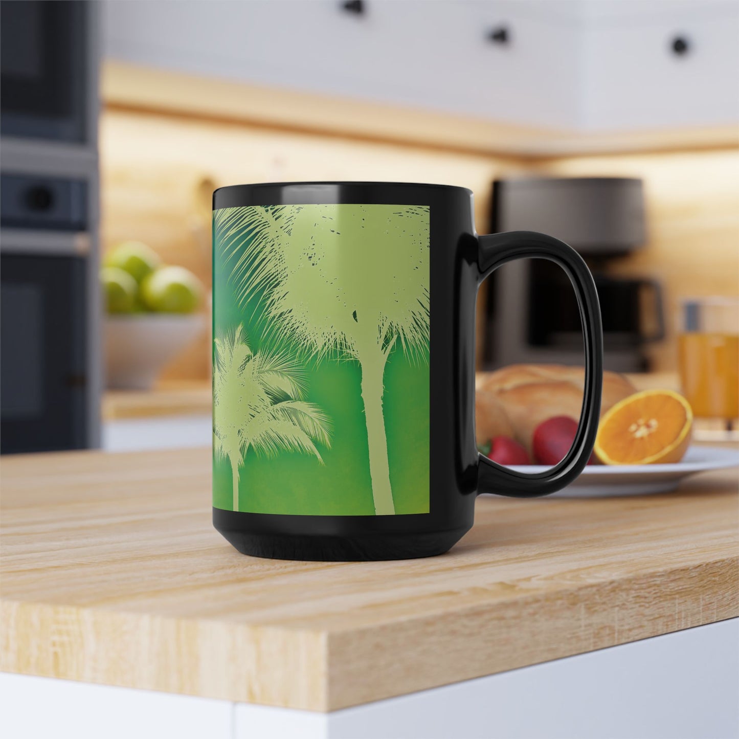 Black Coffee Mug - Palm Glow Green