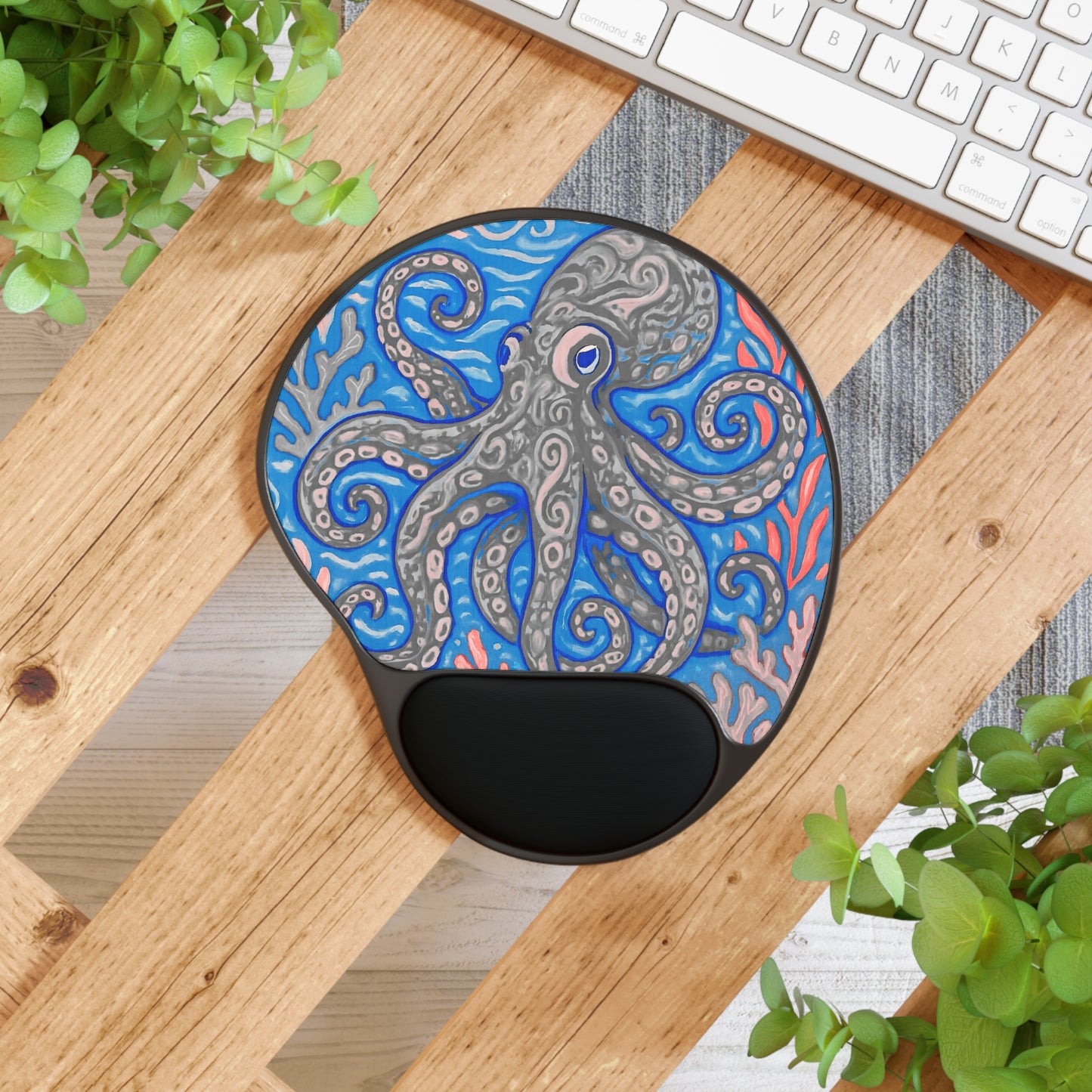 Kraken Joe/Slate Tropical Mouse Pad with Wrist Rest - Ergonomic Octopus Design for Home & Office