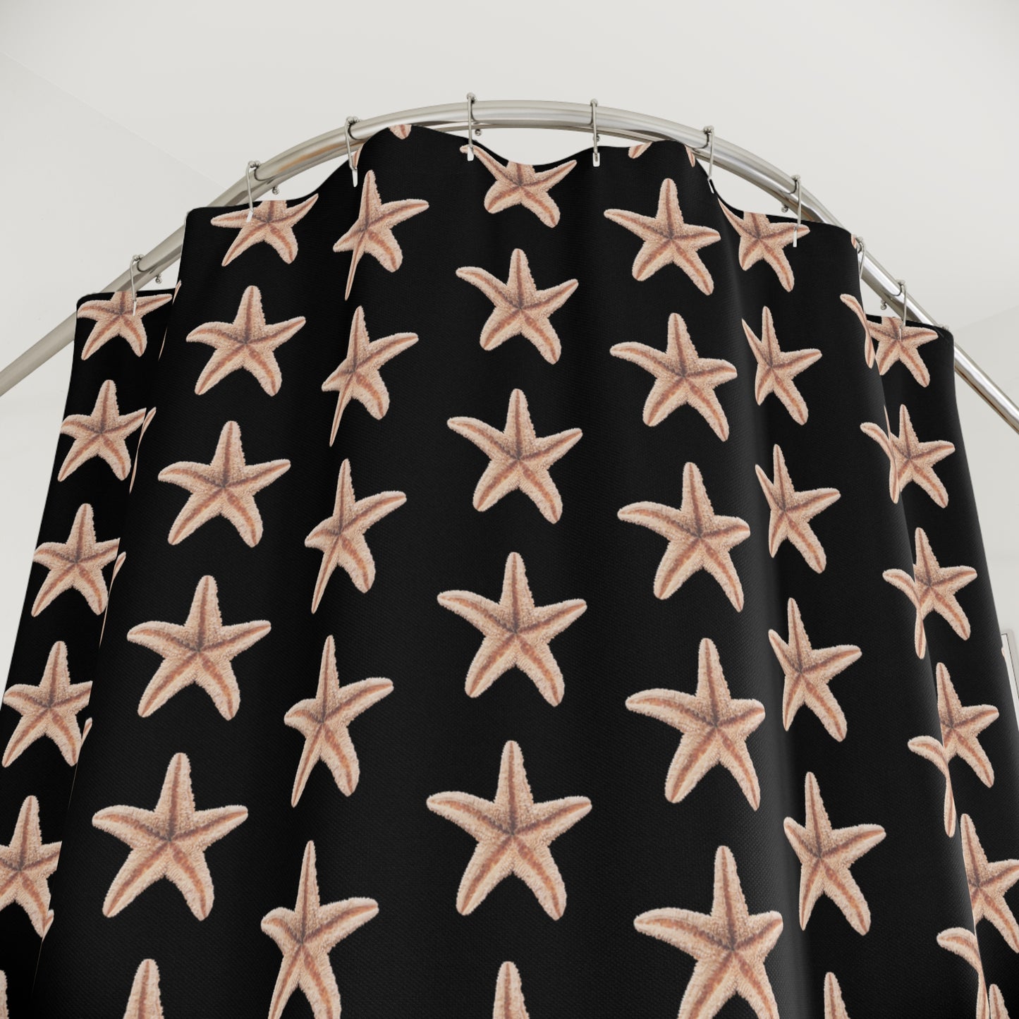 Tropical Shower Curtain - Ocean Bathroom Decor / Real Starfish/Black