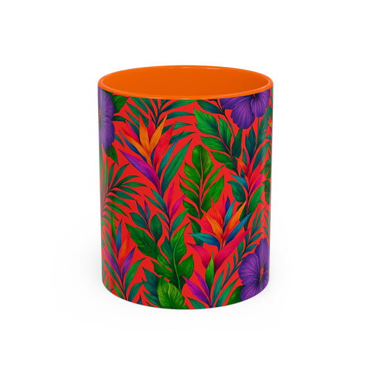 Accent Color Coffee Mug (11, 15oz), 8 Colors - Midnight Flower Coral