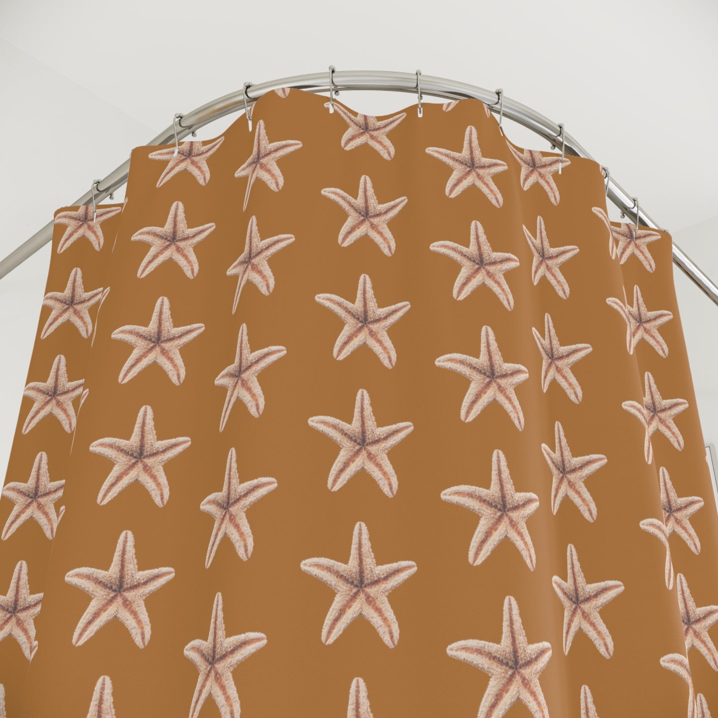 Tropical Shower Curtain - Ocean Bathroom Decor / Real Starfish/Lt. Brown