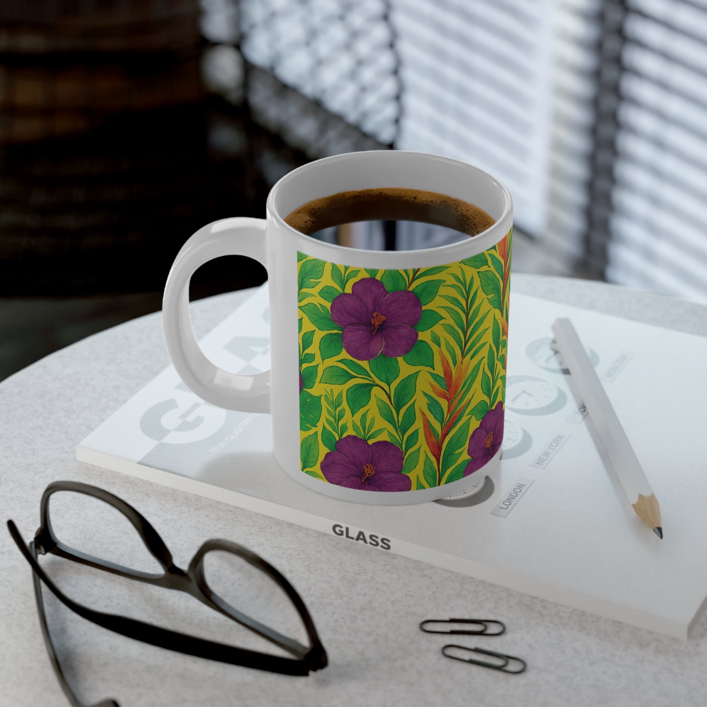 Jumbo Mug, 20oz, Midnight Flower Yellow | Tropical Coffee Cup
