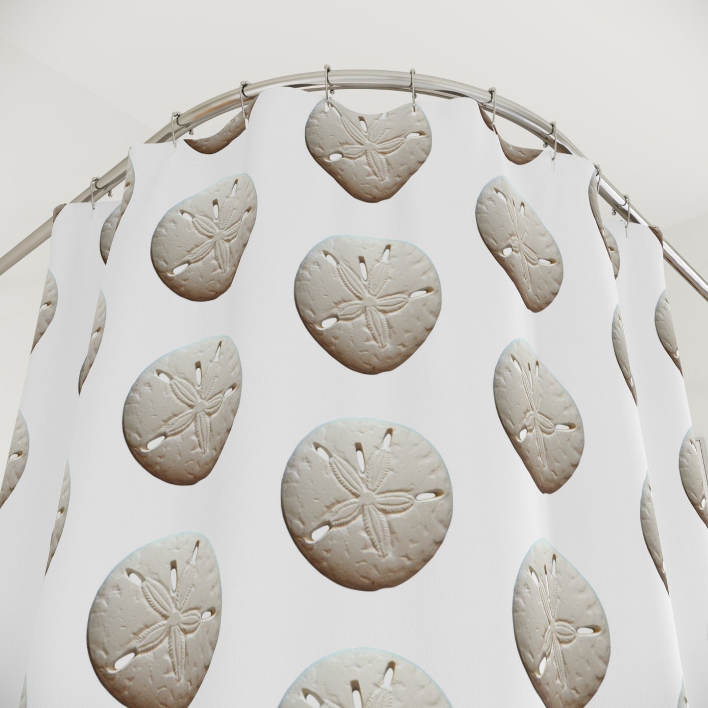 Tropical Shower Curtain - Ocean Bathroom Decor / Real Sand Dollar/White