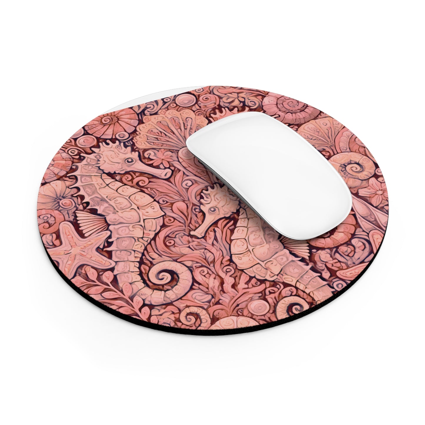 Tropical Mouse Pad, 2 Shapes - Beach Vibes for Home Office & Gamer / Seahorse Trio, Red