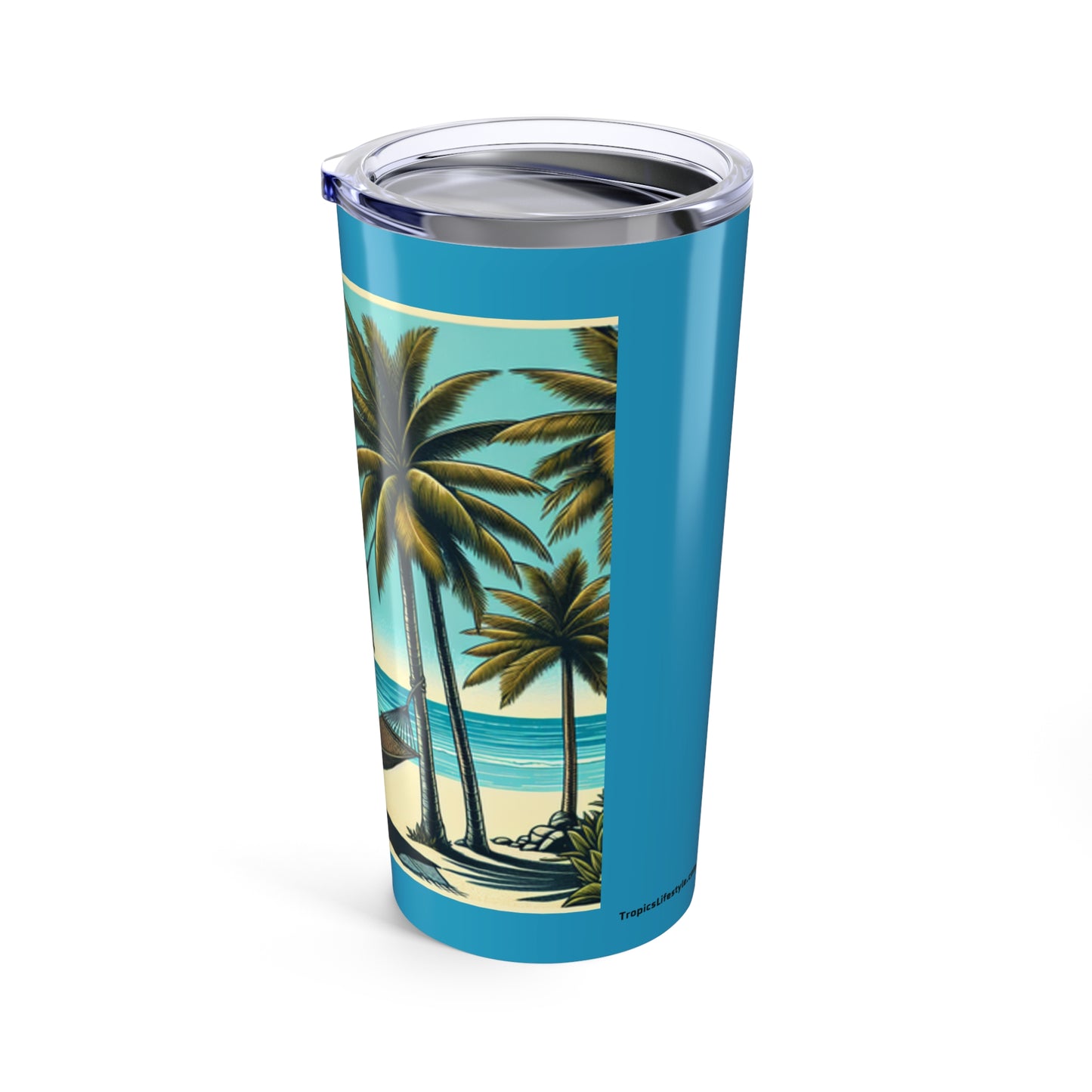 20oz Tropical Glossy Tumbler - Hammock on the Beach, Turquoise