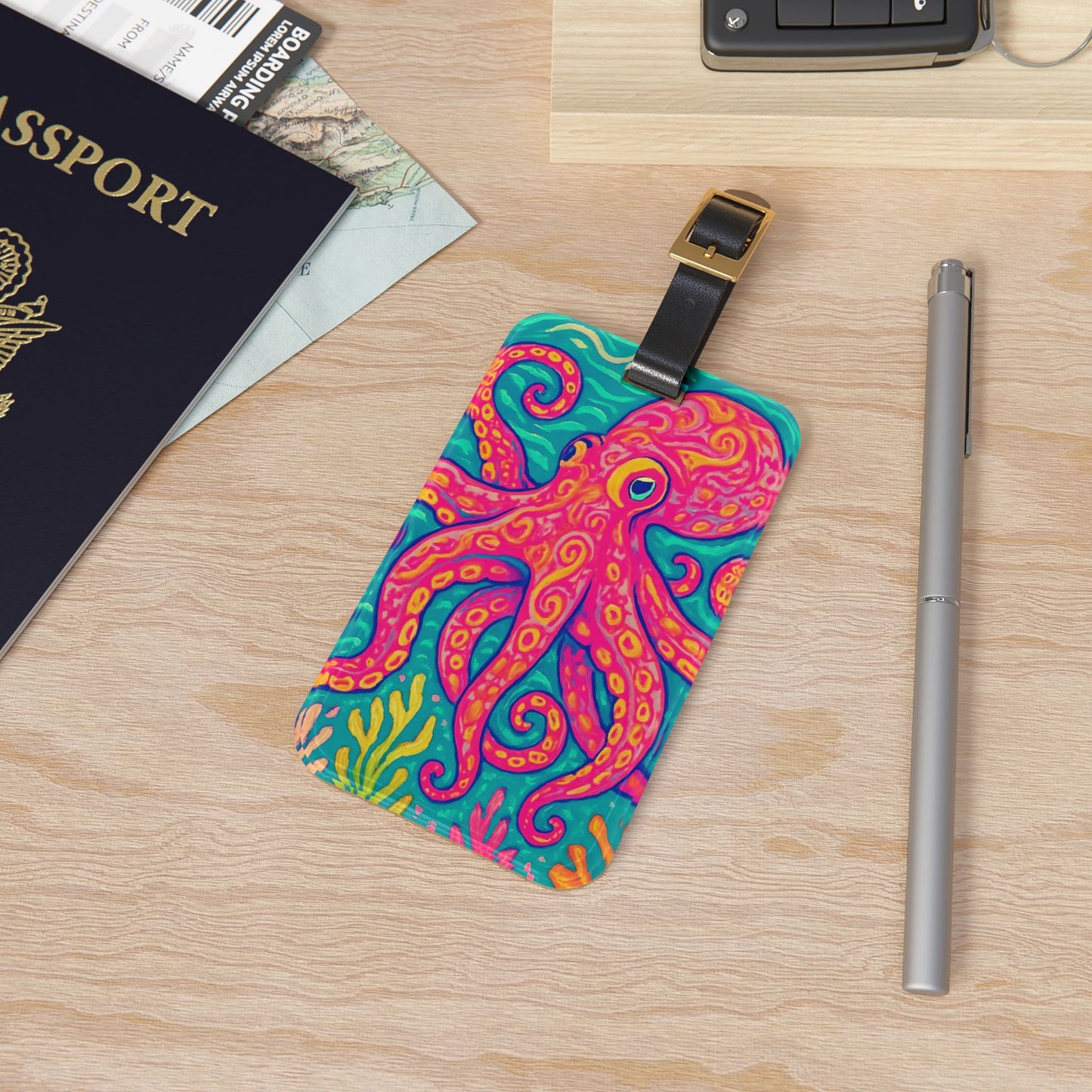Luggage Tag - Octopus Kraken Joe, Red