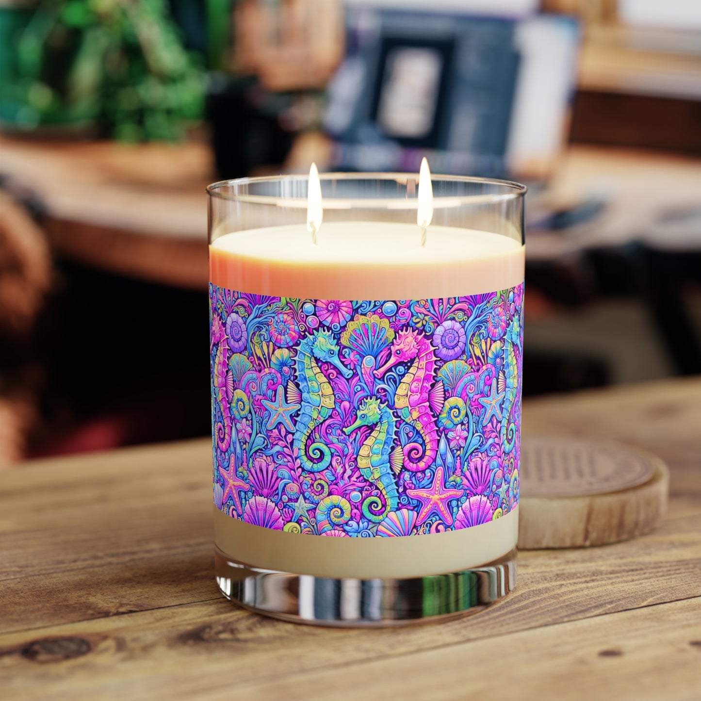 Seahorse Trio/Fantasy Pop Scented Candle - 11oz Full Glass, Tropical Decor