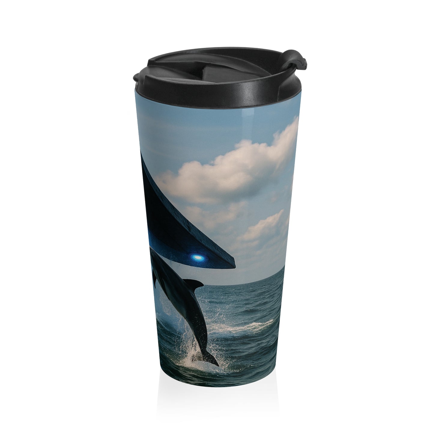 15 oz. Stainless Steel Travel Mug / UFO & Dolphin