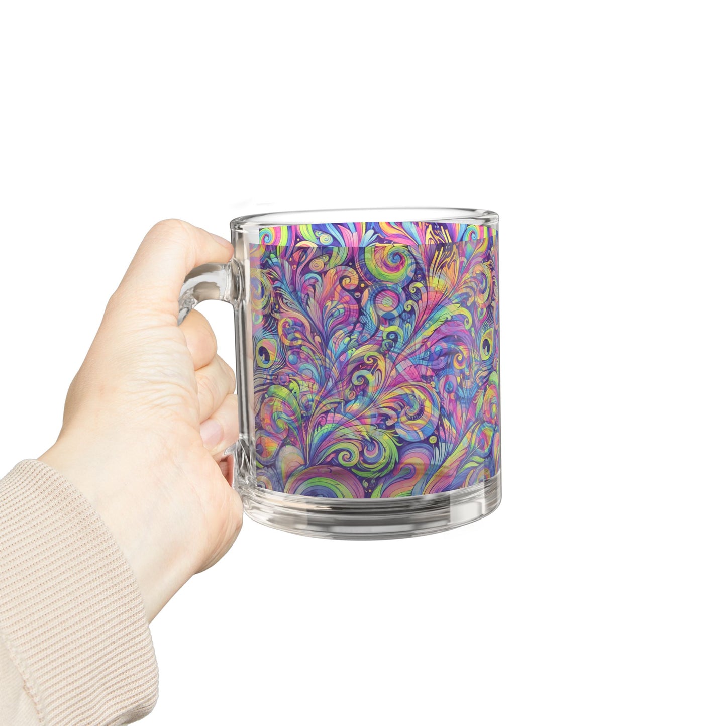 Tropical Glass Mug - 10oz Coffee Cup / Feather Currents Pop
