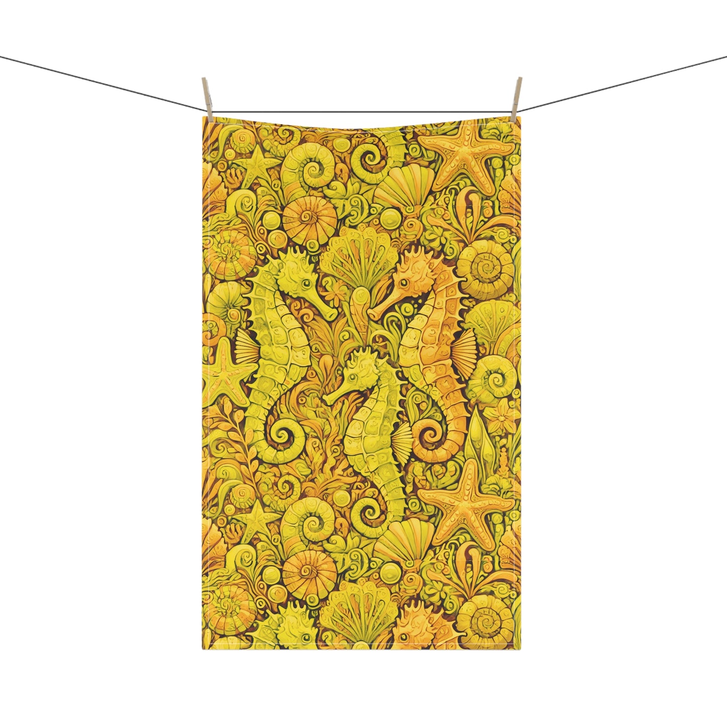 Tea Towels (cotton, poly), Seahorse Trio, Yellow