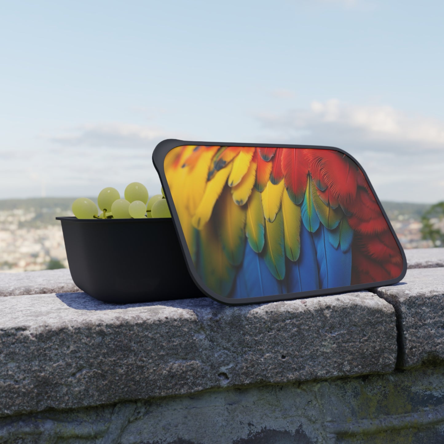 Bento Box with Utensils - Macaw Parrot Feathers