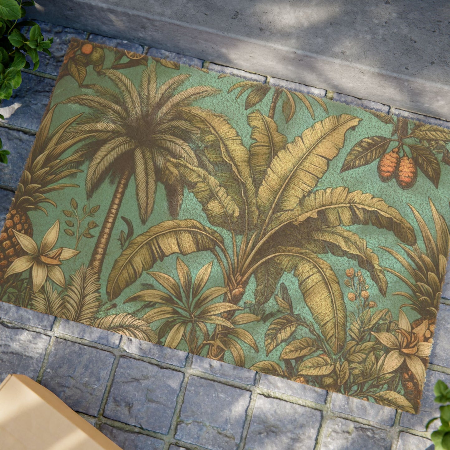 Tropical Doormat - Vibrant Coconut Fiber Entrance Mat / Tropical Fruit, Turquoise