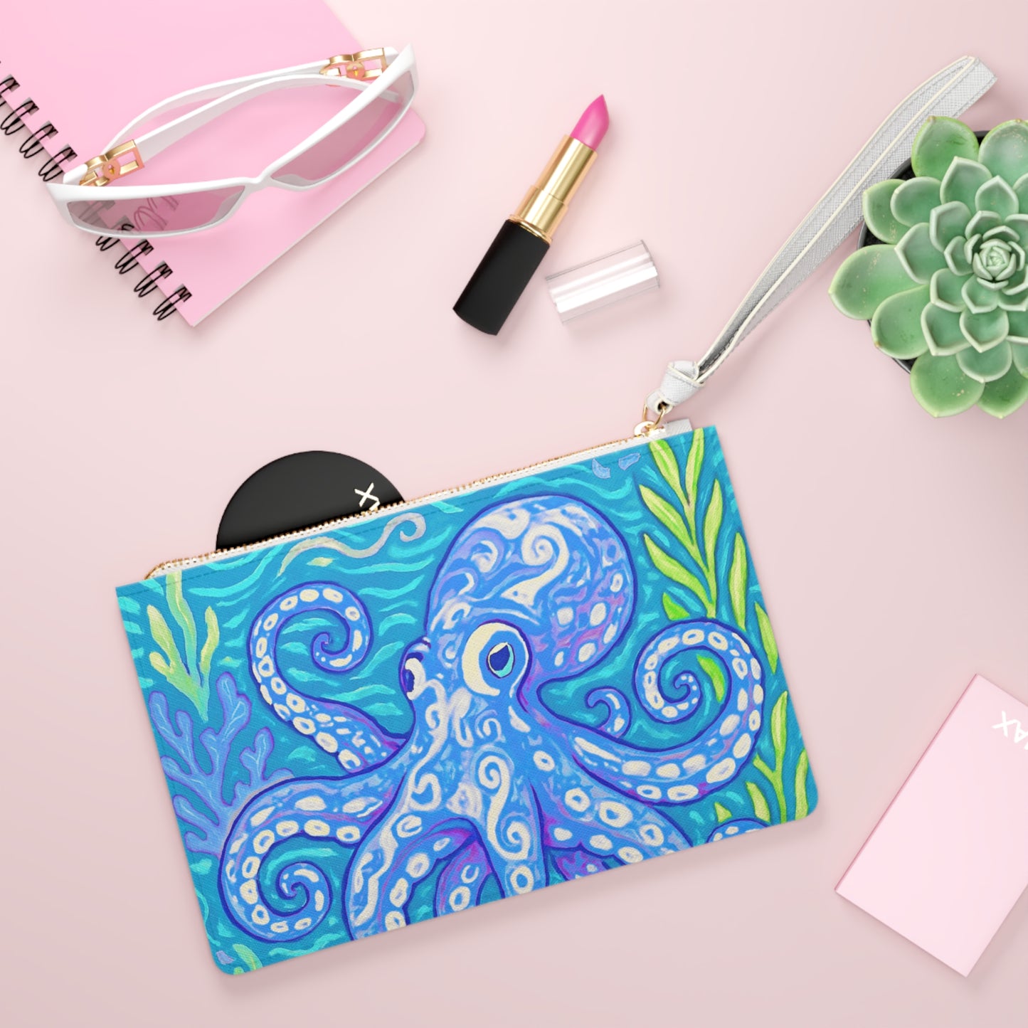 Tropical Faux Leather Clutch Bag - Perfect for Beach Adventures & Summer Vacations / Octopus Kraken Joe, Blue