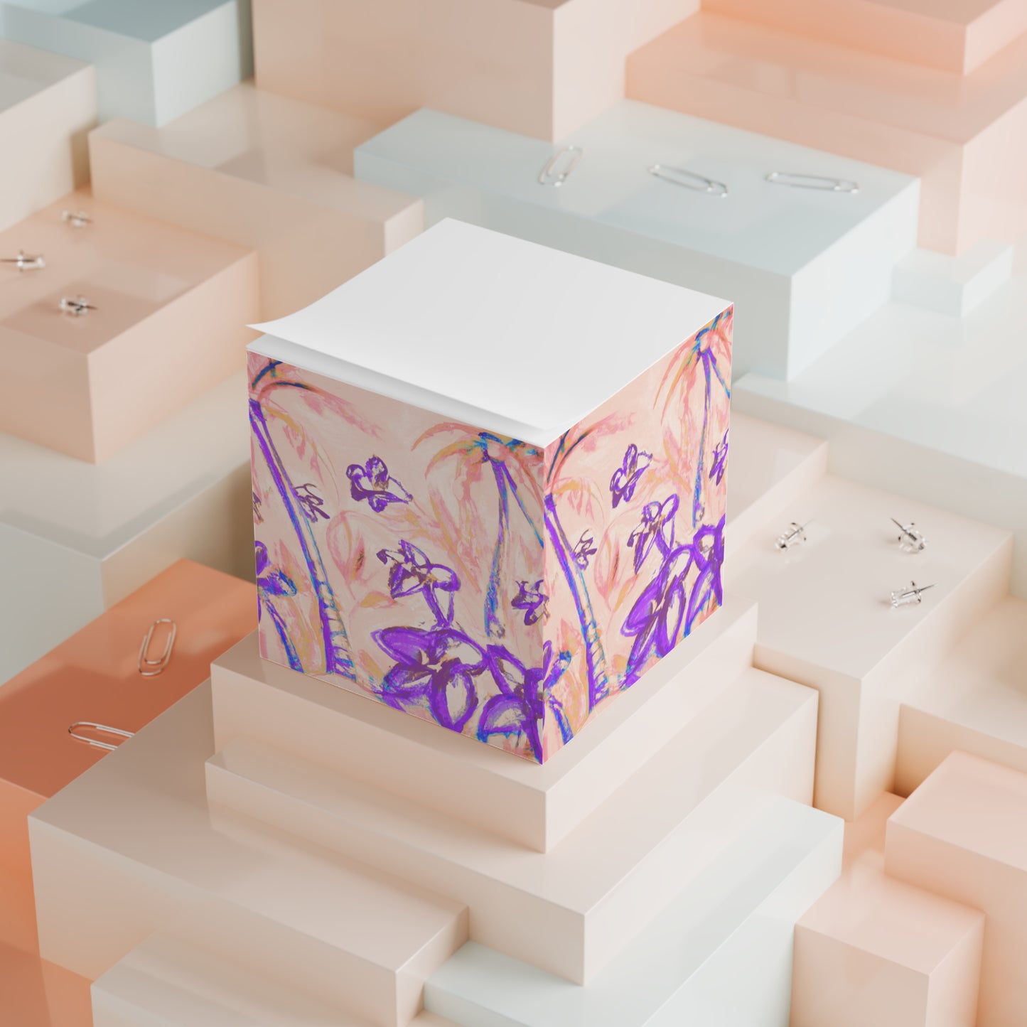 Note Cube - Tropical Doodles, Peach