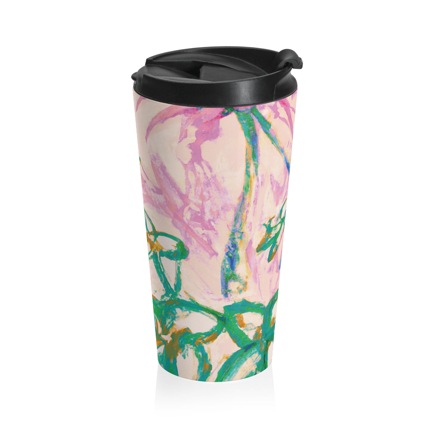 15 oz. Stainless Steel Travel Mug / Palm Doodles Pink