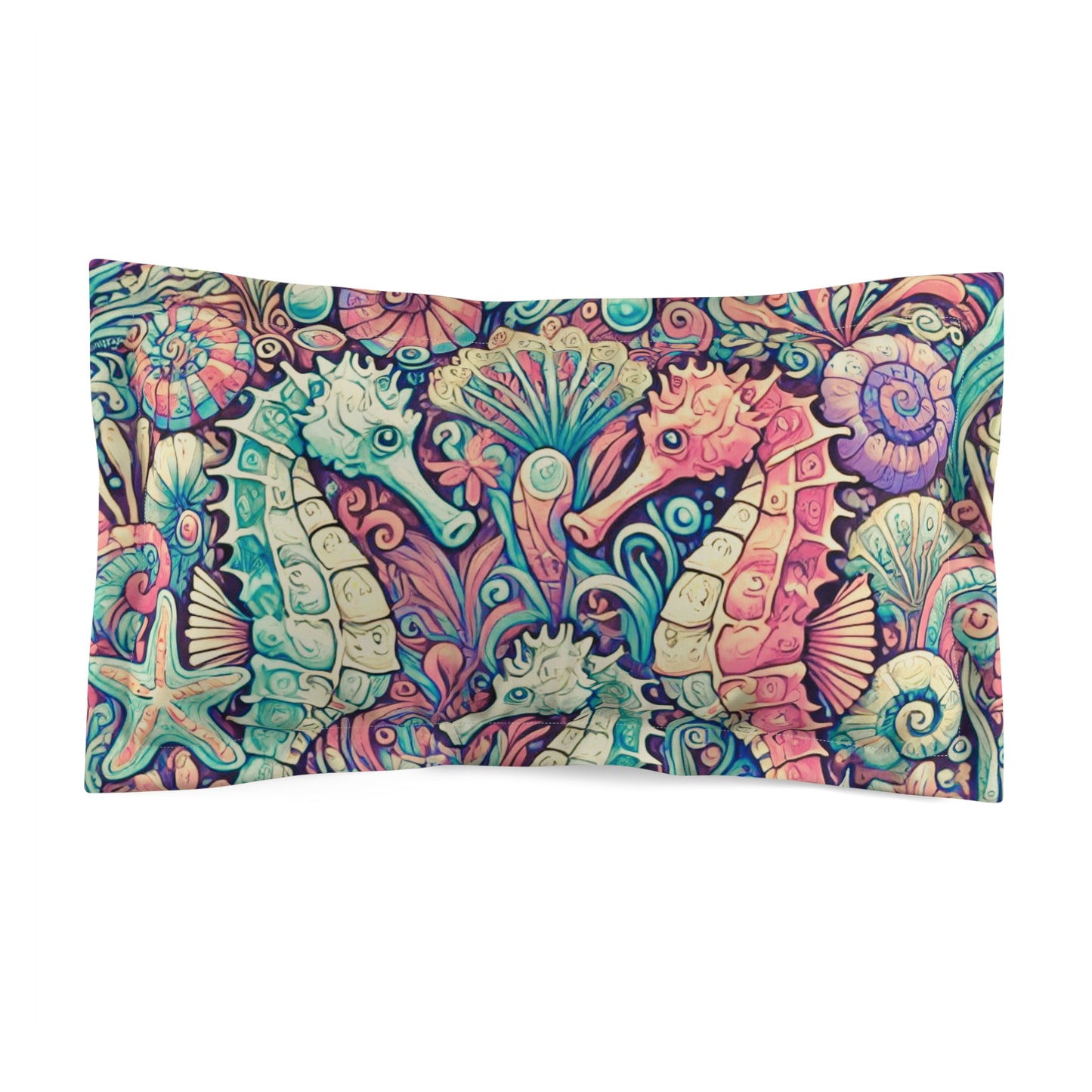 Microfiber Pillow Sham, 2 Sizes | Tropical Vibes for Relaxation / Seahorse Trio, Retro
