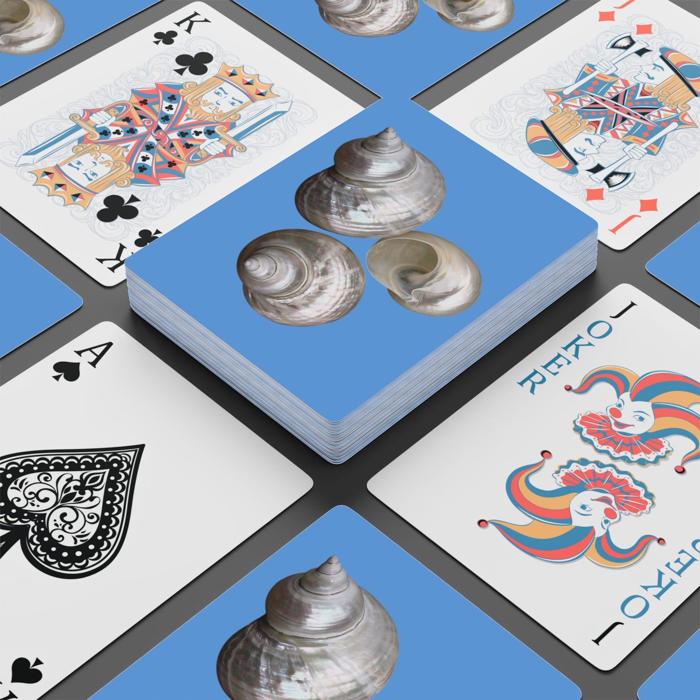 Poker-Sized Playing Cards - White Nautilus Trio, lt. blue