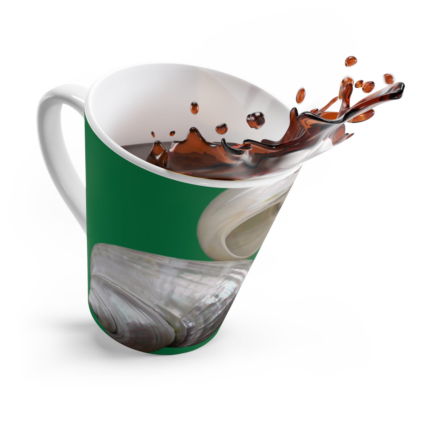 Latte White Mug - Perfect for Coffee Enthusiasts / Lustrous Seashell Trio, Dark Green