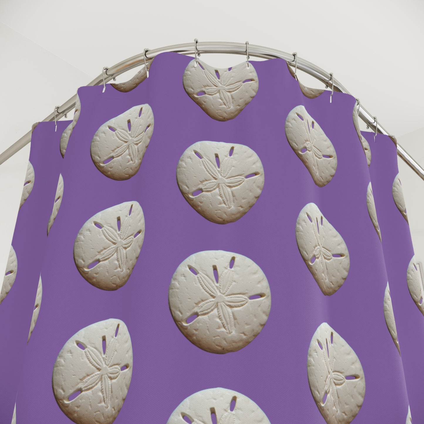 Tropical Shower Curtain - Ocean Bathroom Decor / Real Sand Dollar/Lt. Purple
