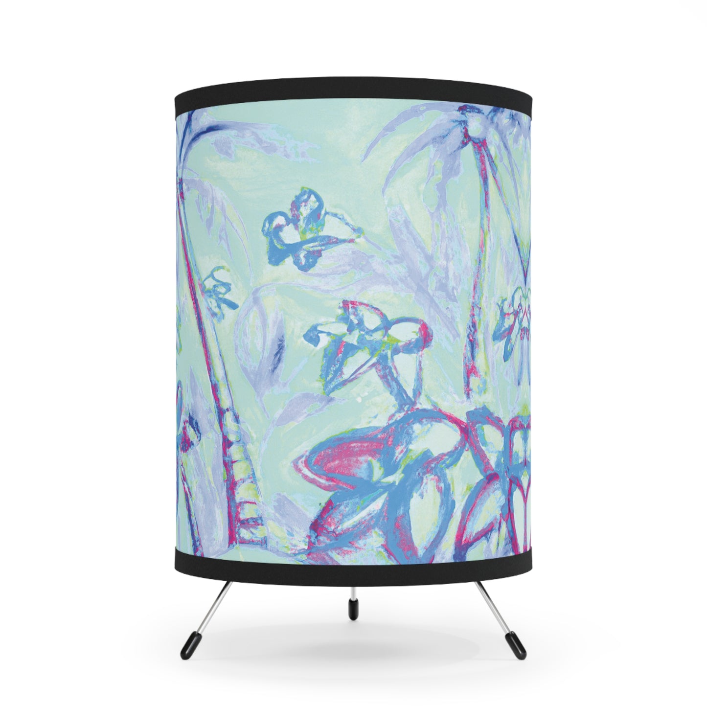 Tropical Doodles/Blue Tripod Lamp with Artistic High-Res Shade - Perfect for Home Décor