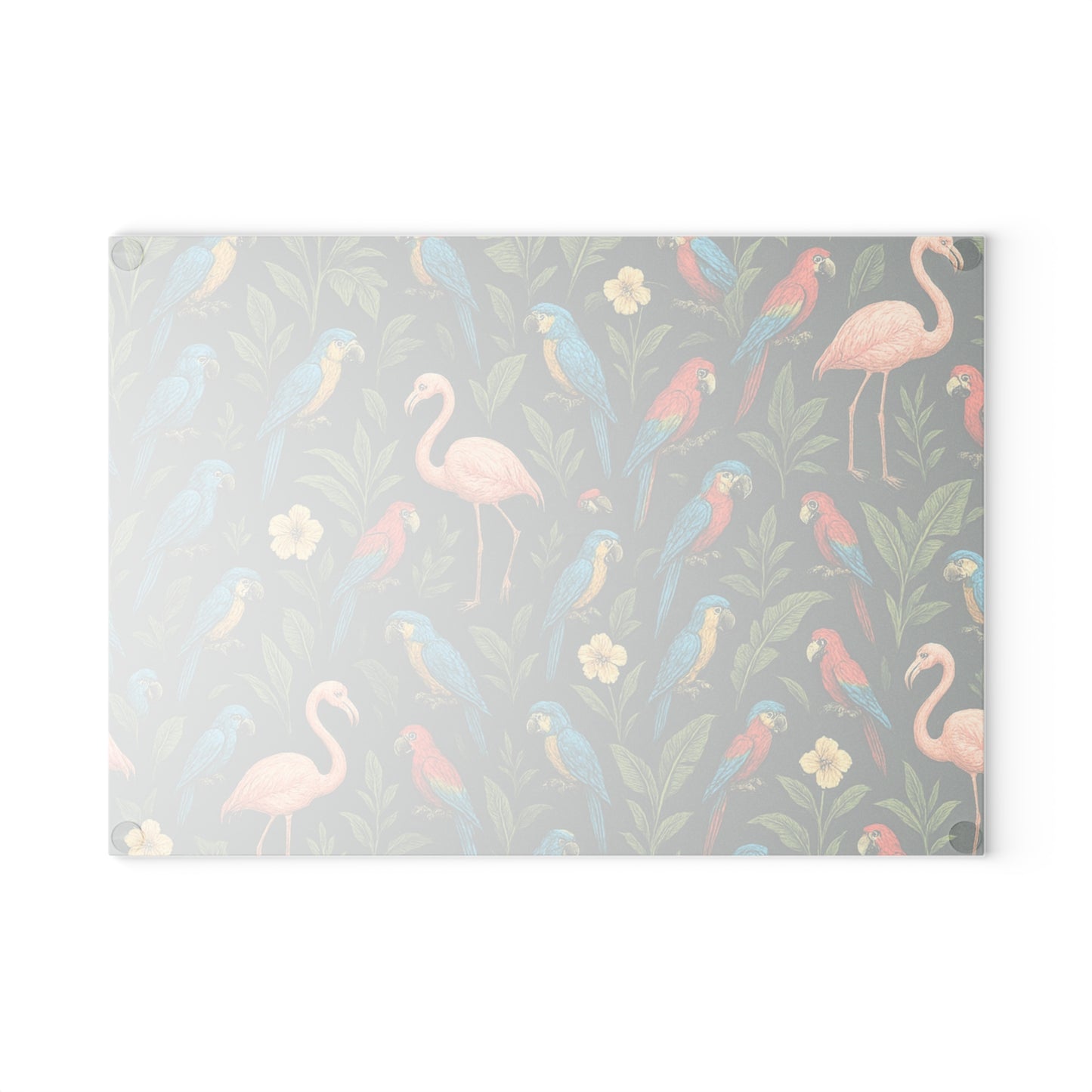 Glass Cutting Board, 2 sizes - Flamingos and Parrots