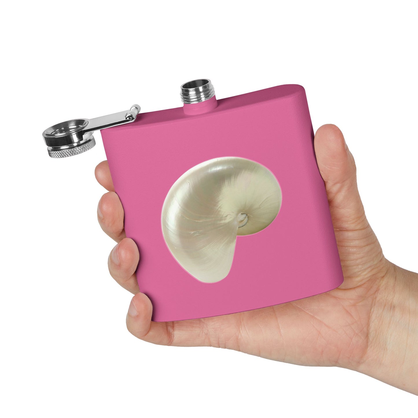 Tropical Stainless Steel 6 oz. Flask, Many Colors – Real White Nautilus Shell