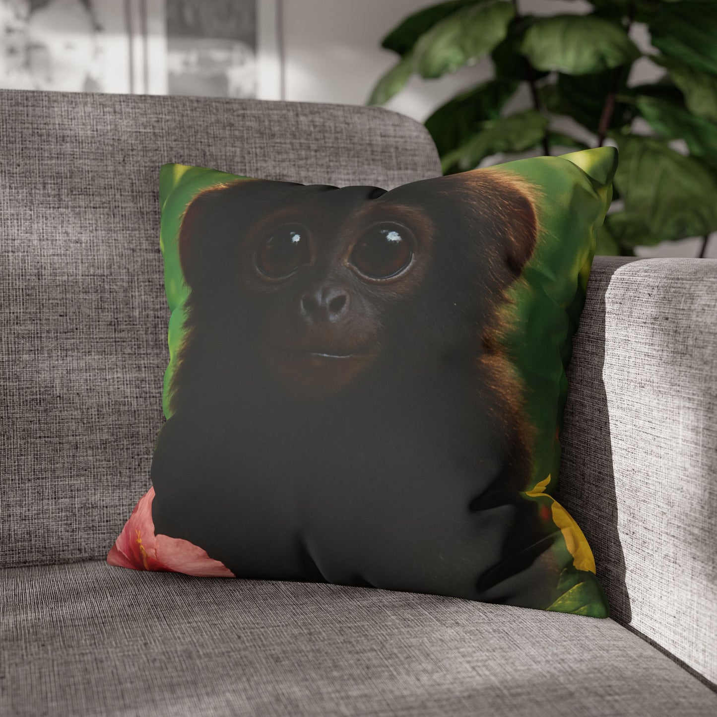 Faux Suede Square Pillowcase - Baby Howler Monkey