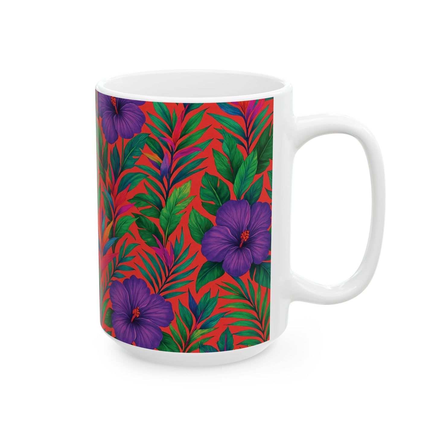 Ceramic White Mug - 11oz & 15oz, Midnight Flower Coral